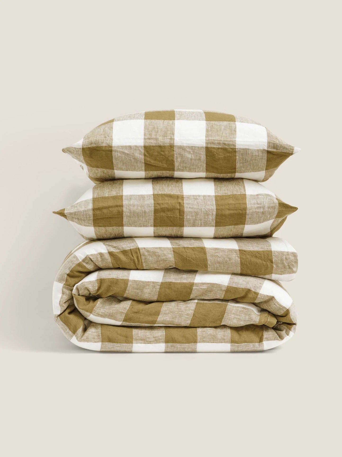 Linen Duvet Cover Olive Check