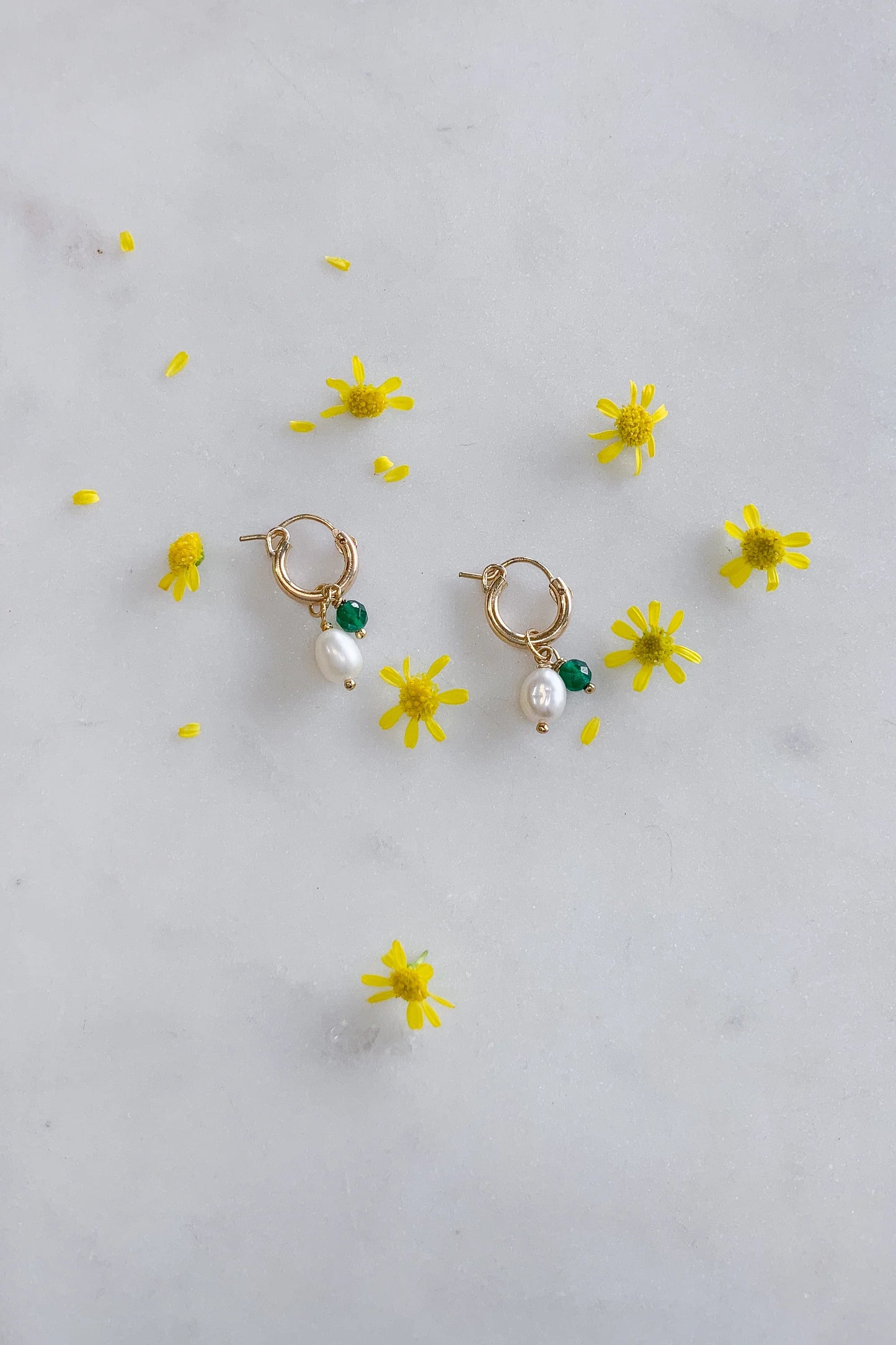 Pearl and Green Agate Hoops Gold Fill