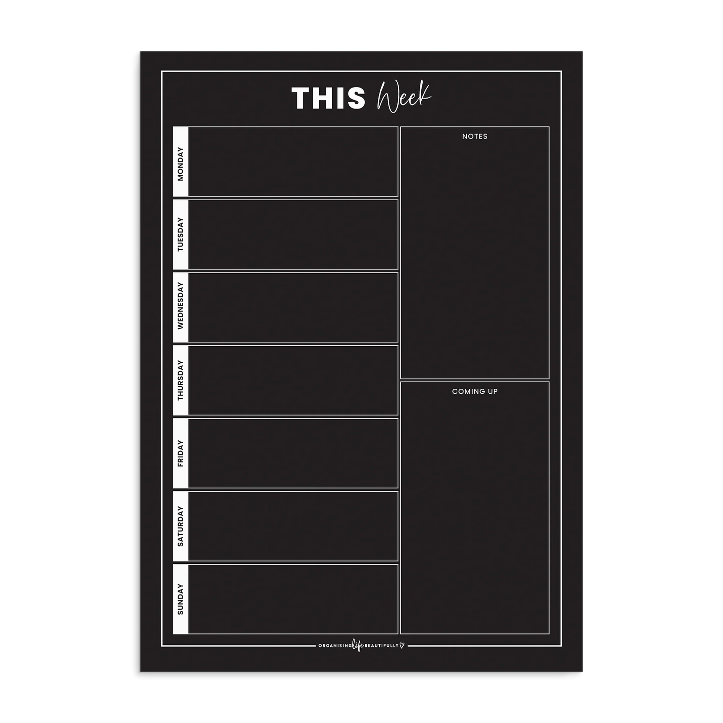 Magnet Weekly Planner - List and Notes - Black A4