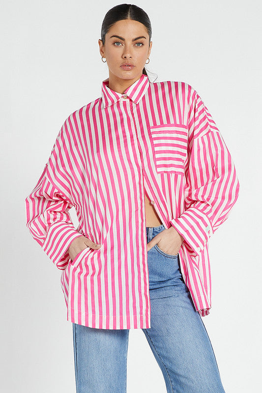 Oversized Shirt Pink Stripe