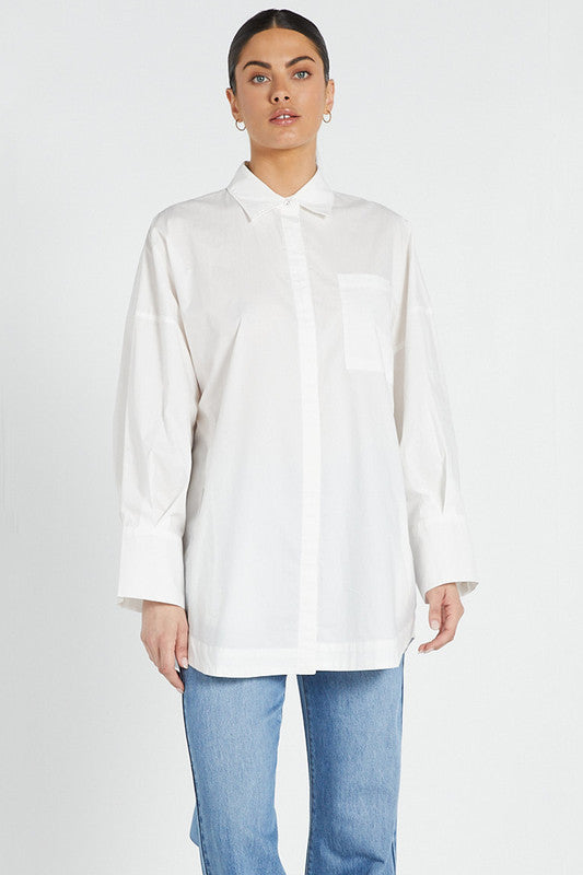 Oversized Shirt in White Cotton Poplin