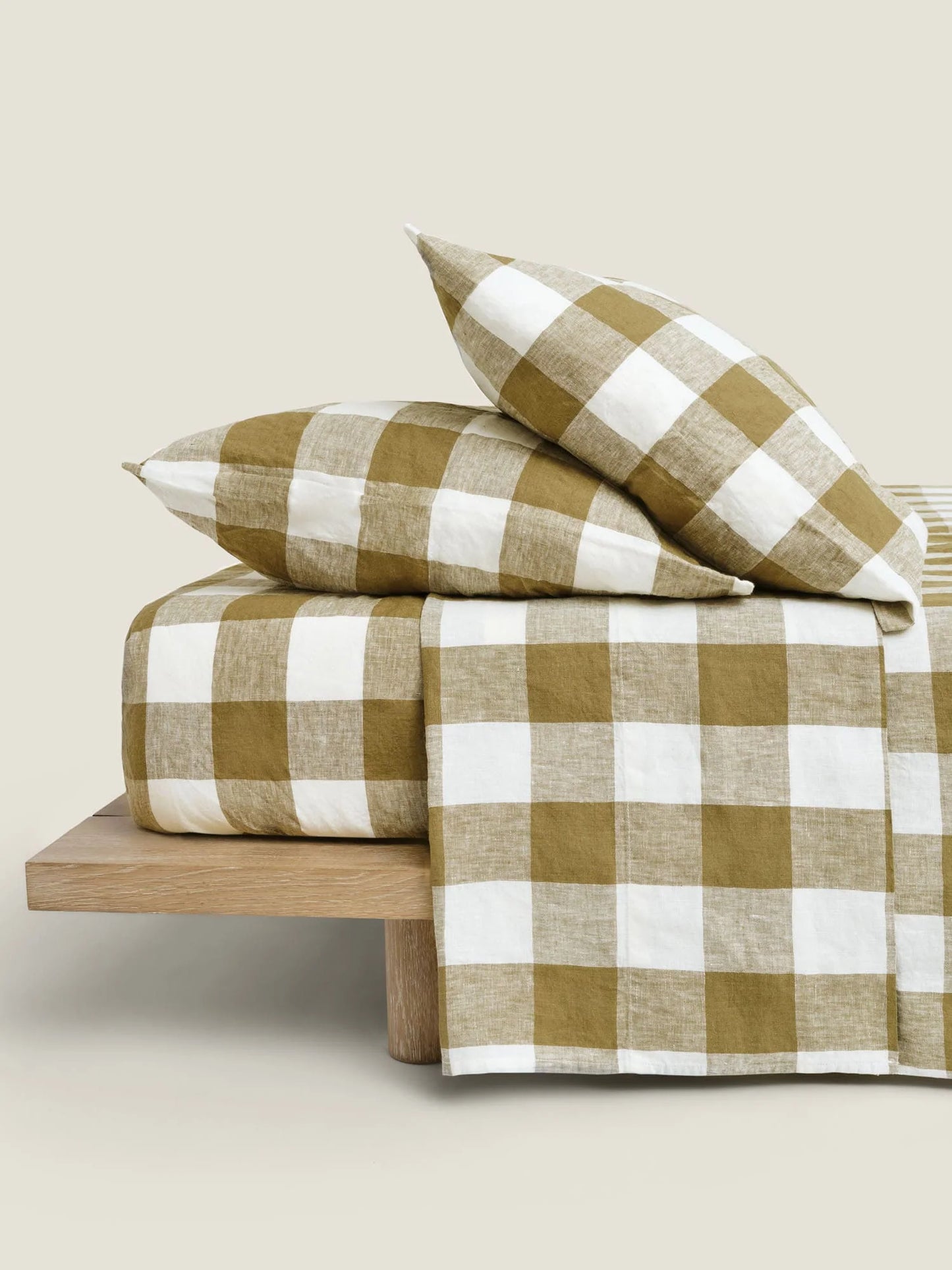 Linen Duvet Cover Olive Check
