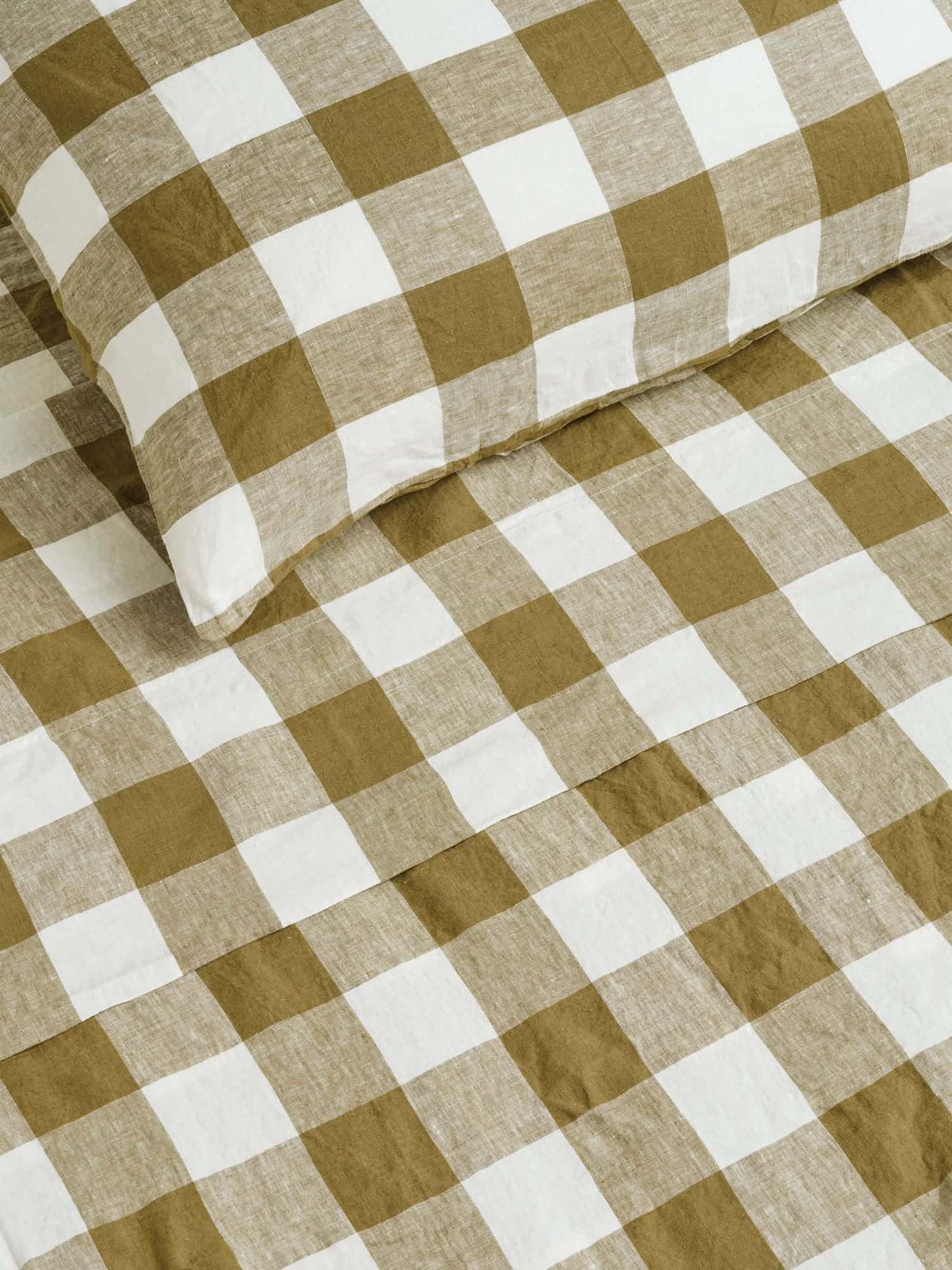 Linen Duvet Cover Olive Check