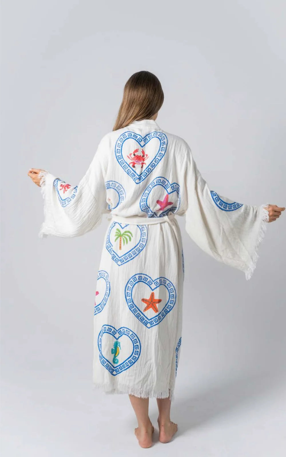 Long Natural Robe - Multi Hand Pressed Motif