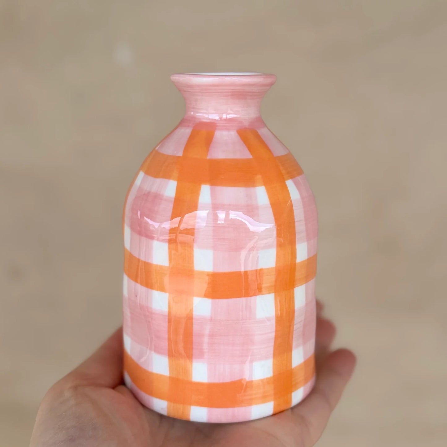 Bud Vase Pink + Orange Gingham