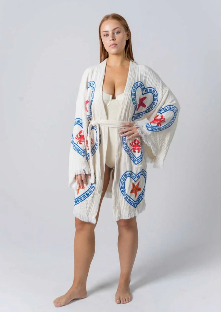 Midi Natural Robe ~ Crab/Sea Star Hand Pressed Motif