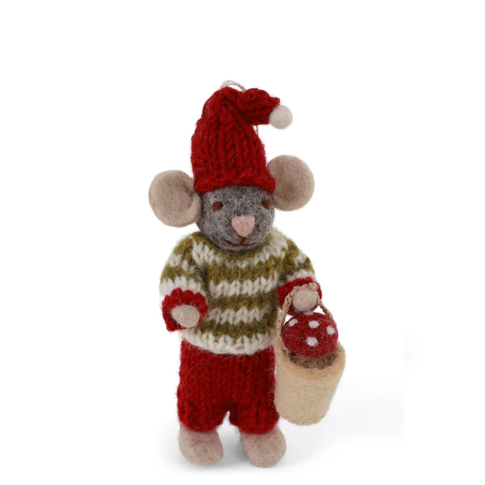 Mouse Boy Small Grey with Mushroom Bucket