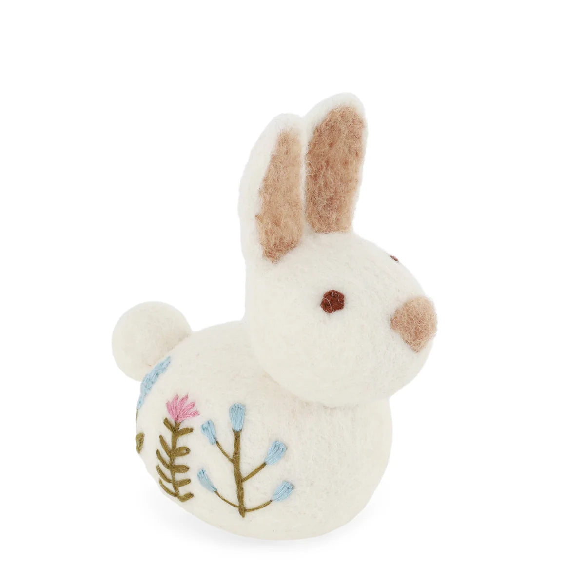 Sitting Bunny Flower Embroidery White