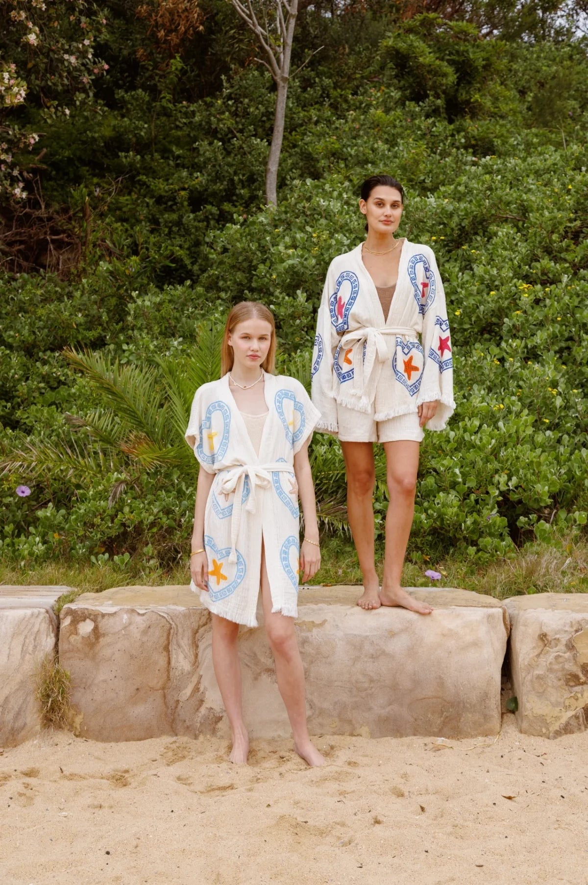 Midi Short Sleeve Sea Star Robe ~ Hand Pressed Motif