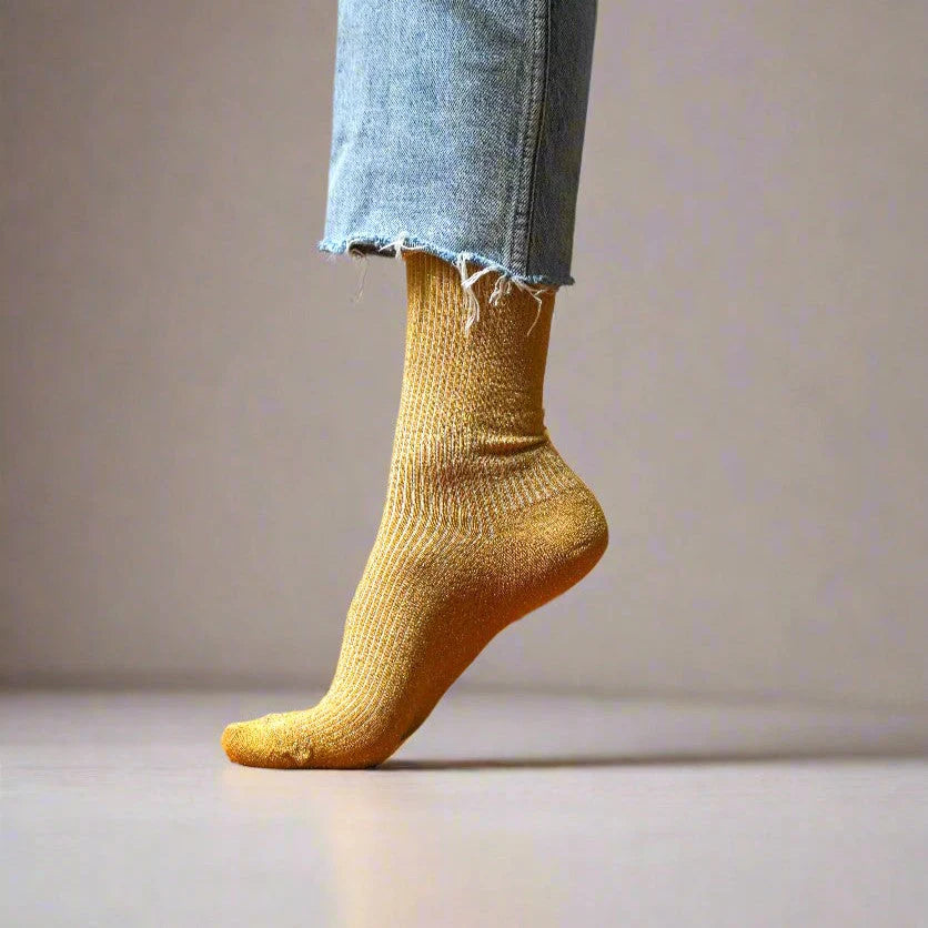 Glitter Lurex Socks | MUSTARD