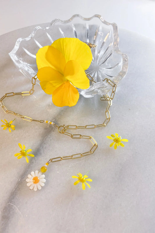 Yellow Daisy Paperclip Chain Gold Fill