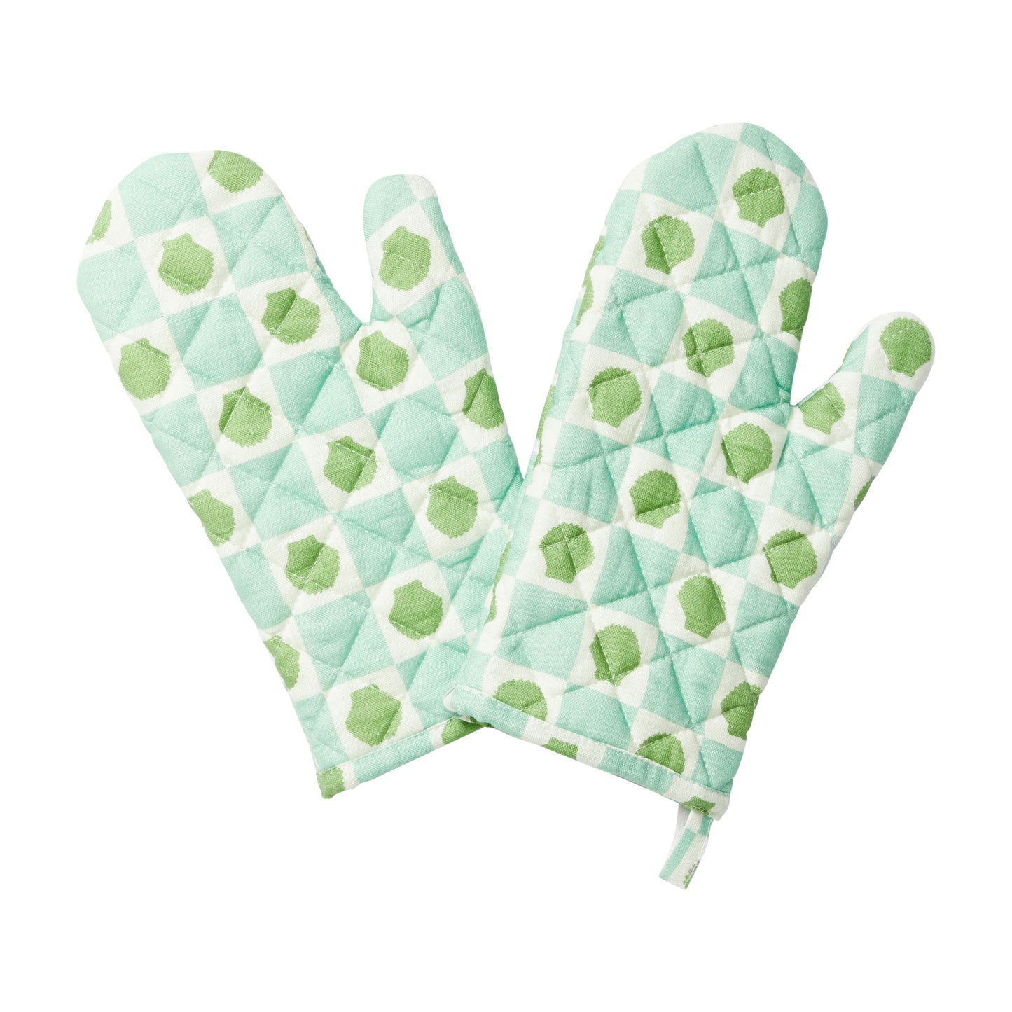 Oven Mitt Pair Shell Check Mint