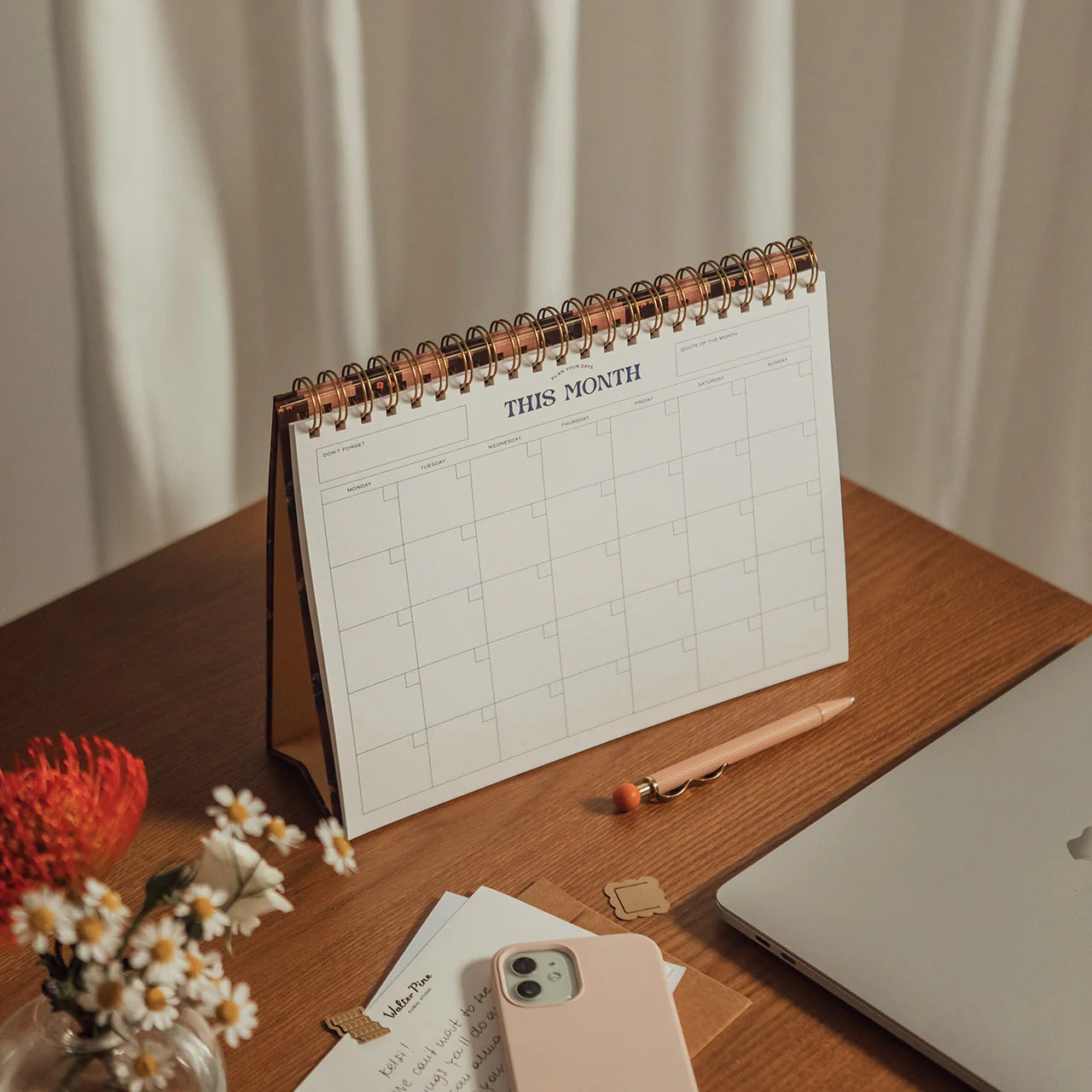 Floral Gingham Spiral Top Monthly Desk Pad
