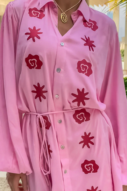 Sylvie Long Sleeve Shirt Dress Pink