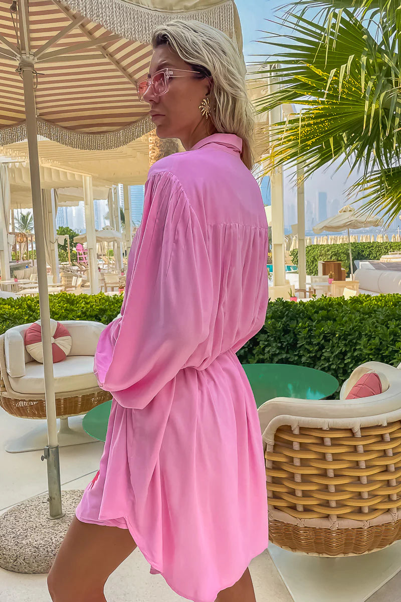 Sylvie Long Sleeve Shirt Dress Pink