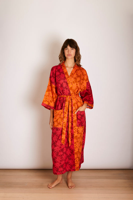 Flannel Flower Cerise Tan Robe