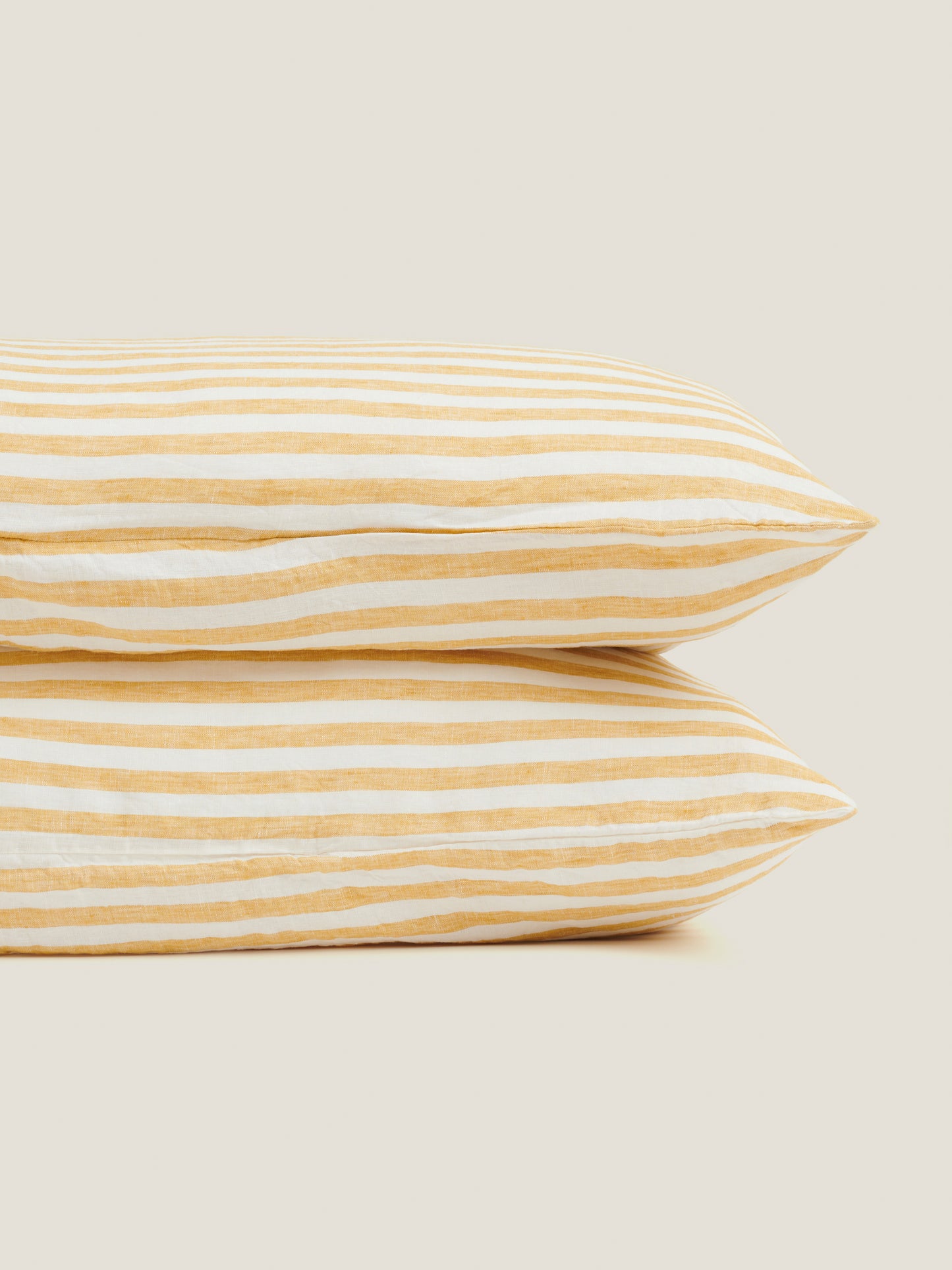 100% Linen Pillowcase Set of 2 Yellow Stripe