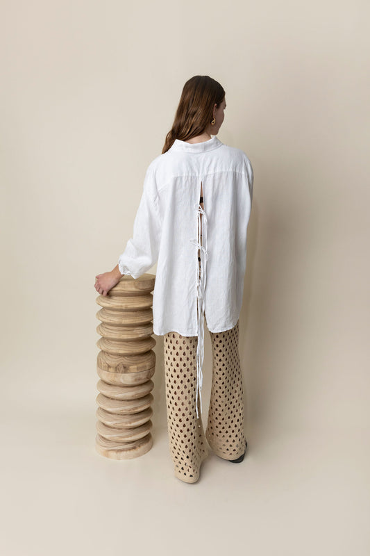 Open Back Linen Balloon Shirt