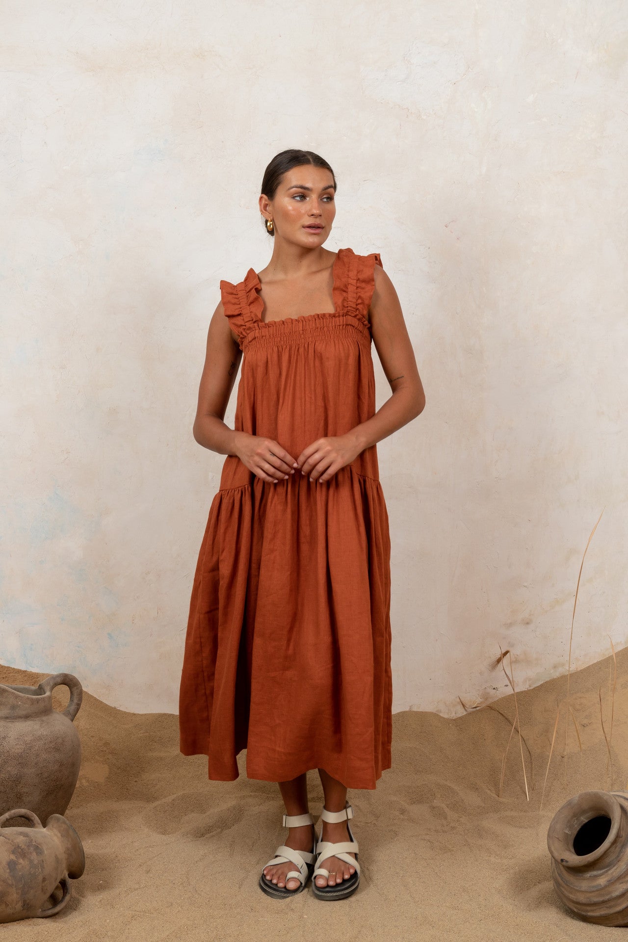 Florence Ruffle Midi Rust