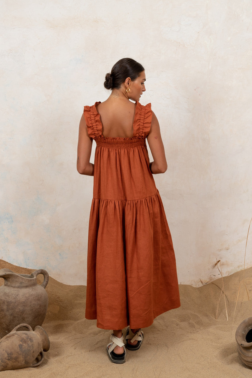Florence Ruffle Midi Rust