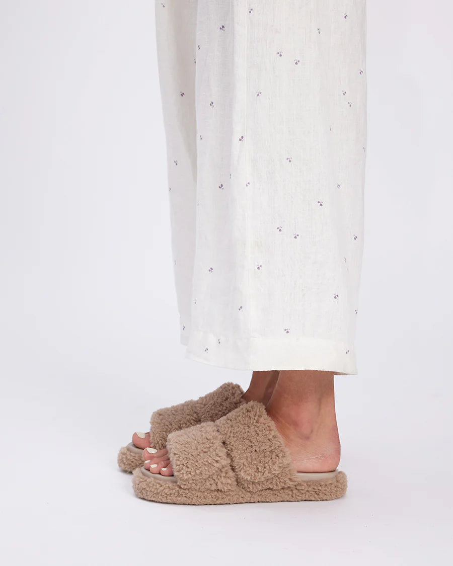 Willow Faux Fur Slides Warm Grey