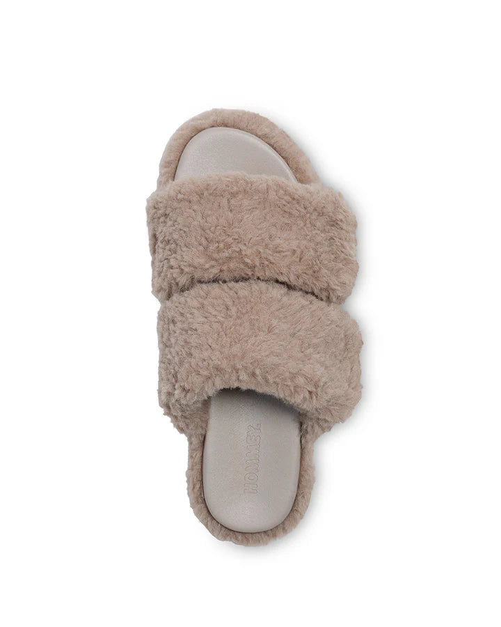Willow Faux Fur Slides Warm Grey