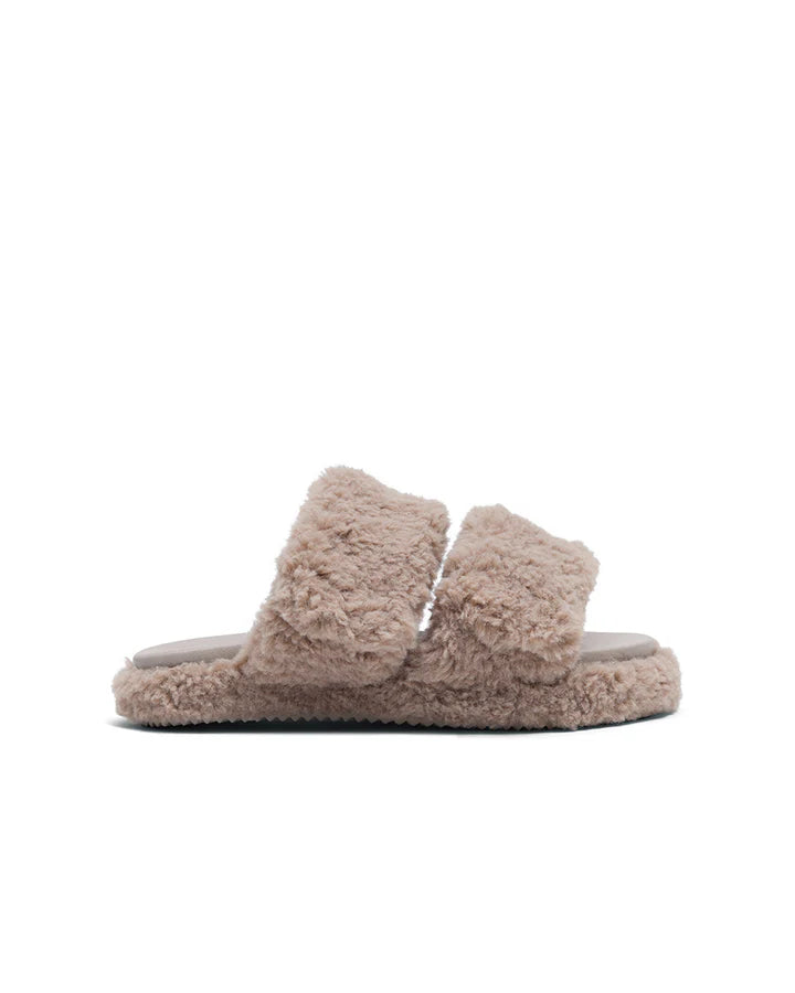 Willow Faux Fur Slides Warm Grey