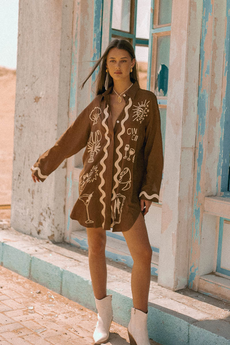 Wine Club Long Sleeve Shirt Brown