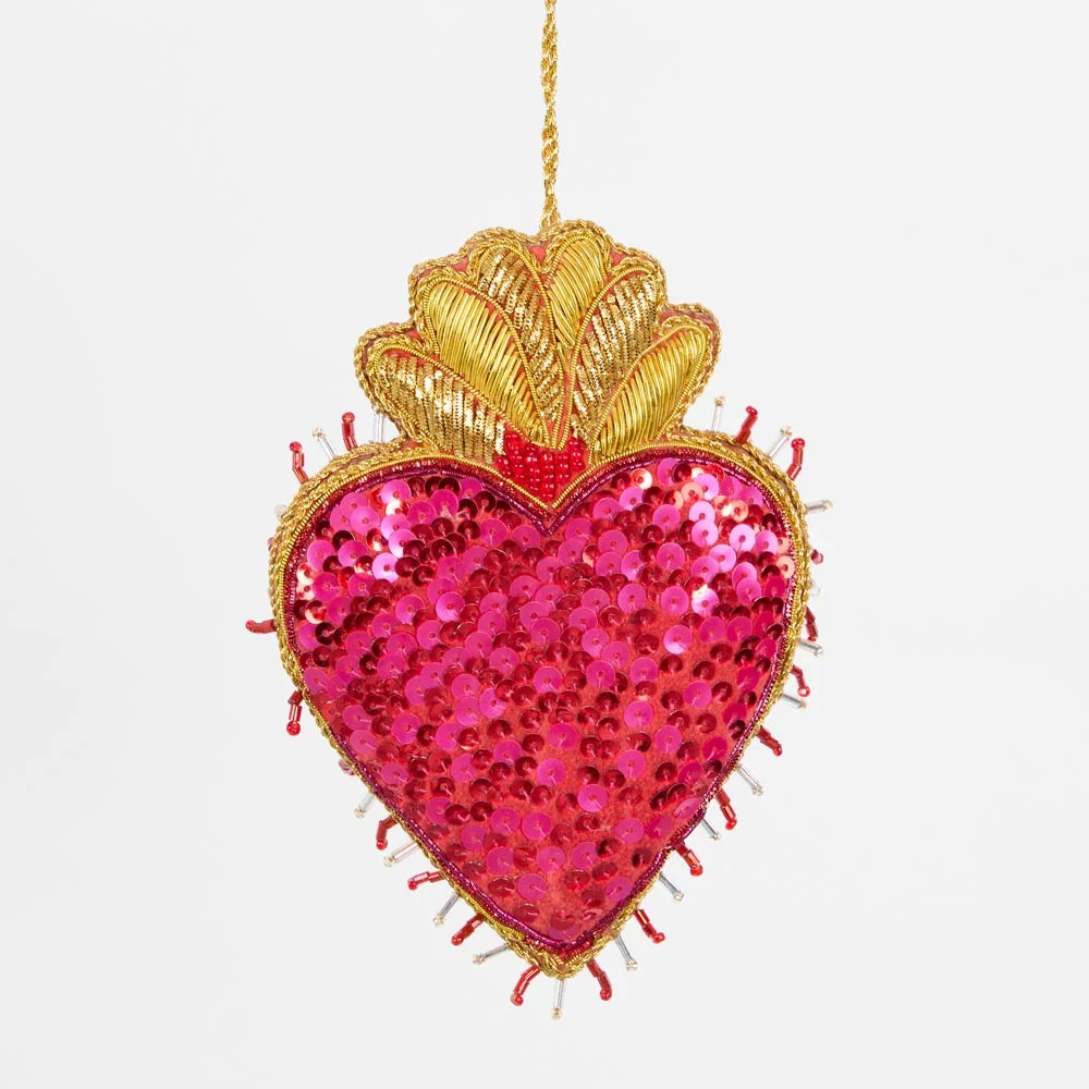 La Dolce Vita Fuchsia Sequin Heart Tree Decoration