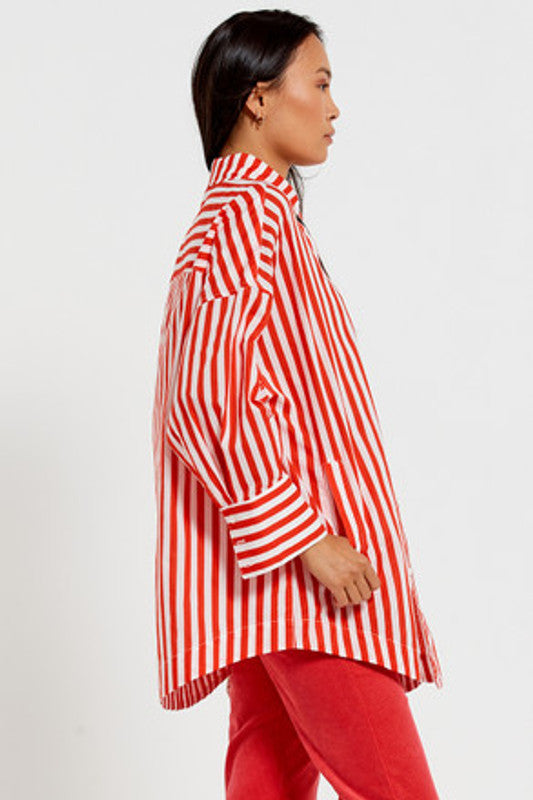 Oversized Shirt Red White Stripe