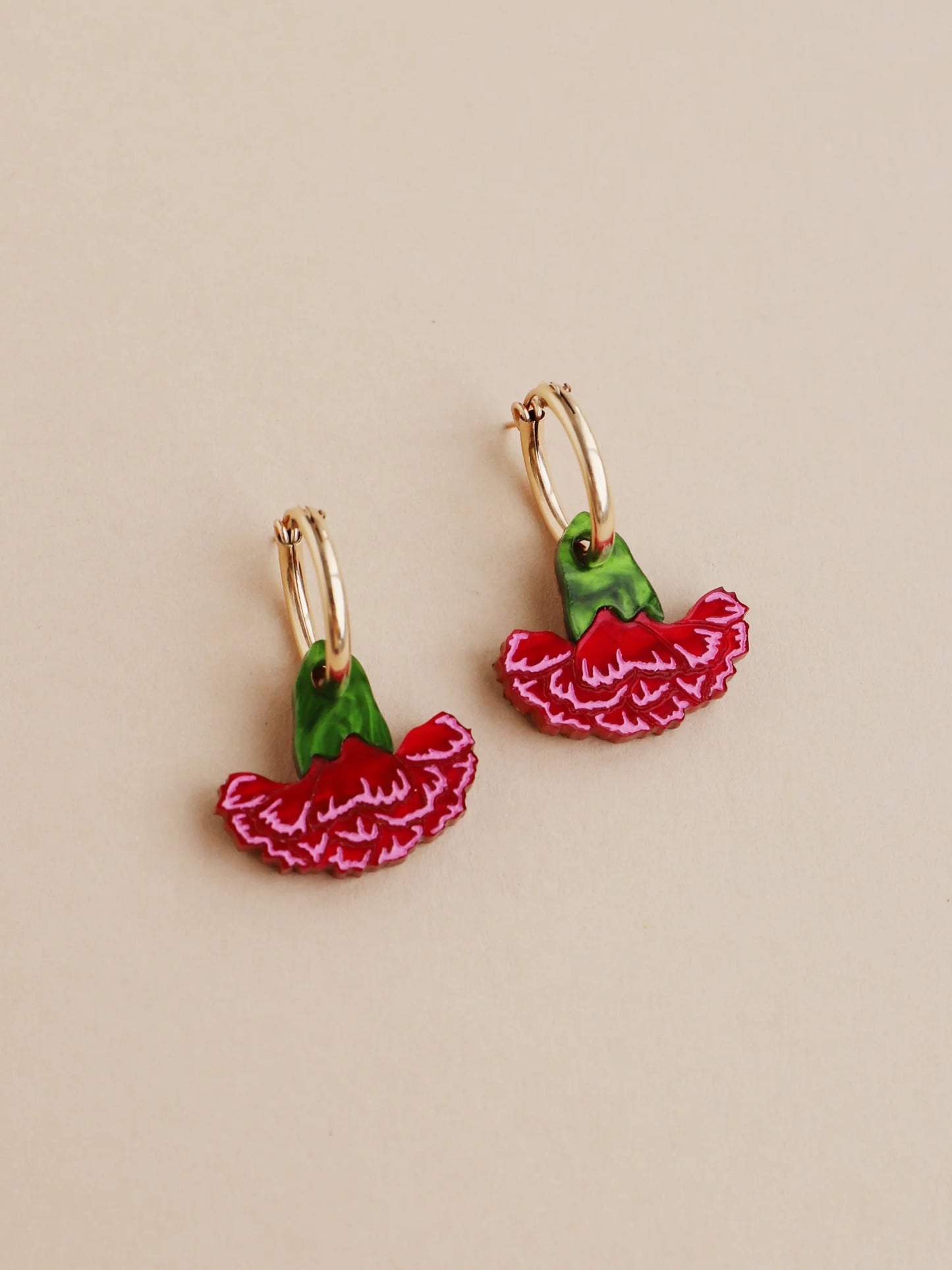 Carnation Hoops in Red and Pink