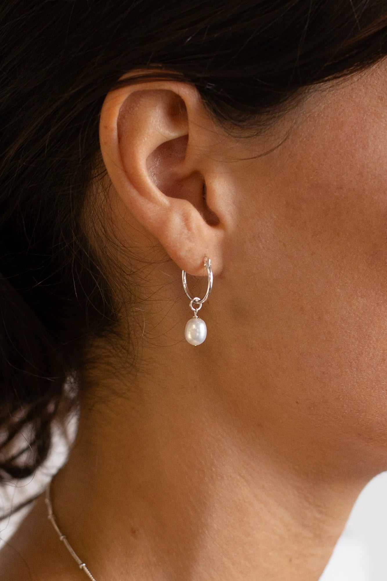 Pearl Hoops Sterling Silver
