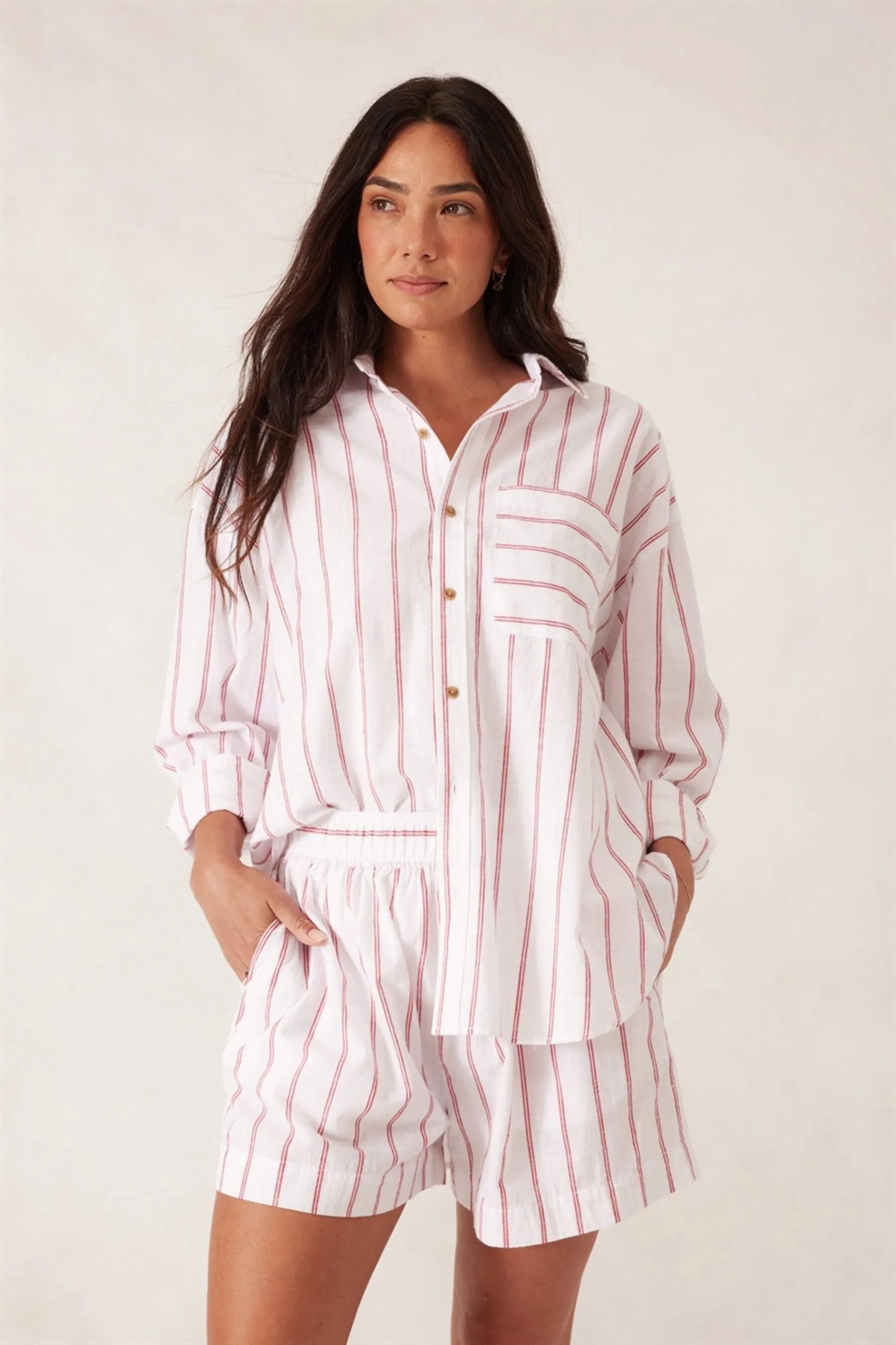 Oversized Poplin Shirt Heritage Red Fine Twin Stripe