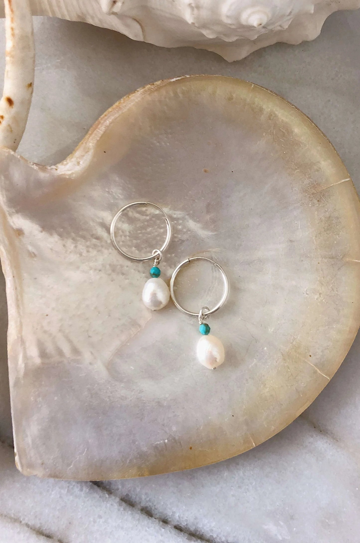 Sterling Silver Pearl and Gem Hoops