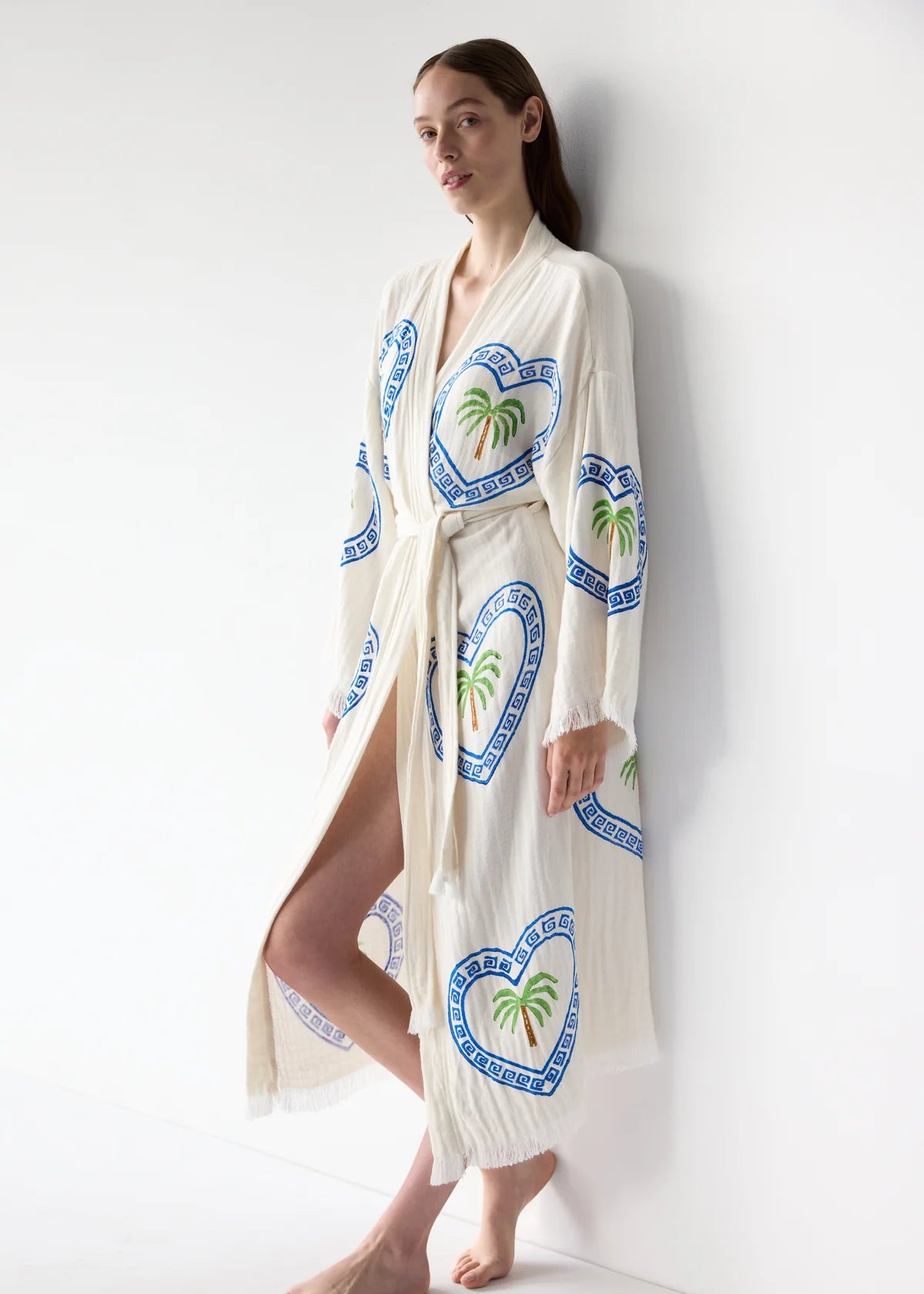 Long Natural Robe ~ Palm Hand Pressed Motif