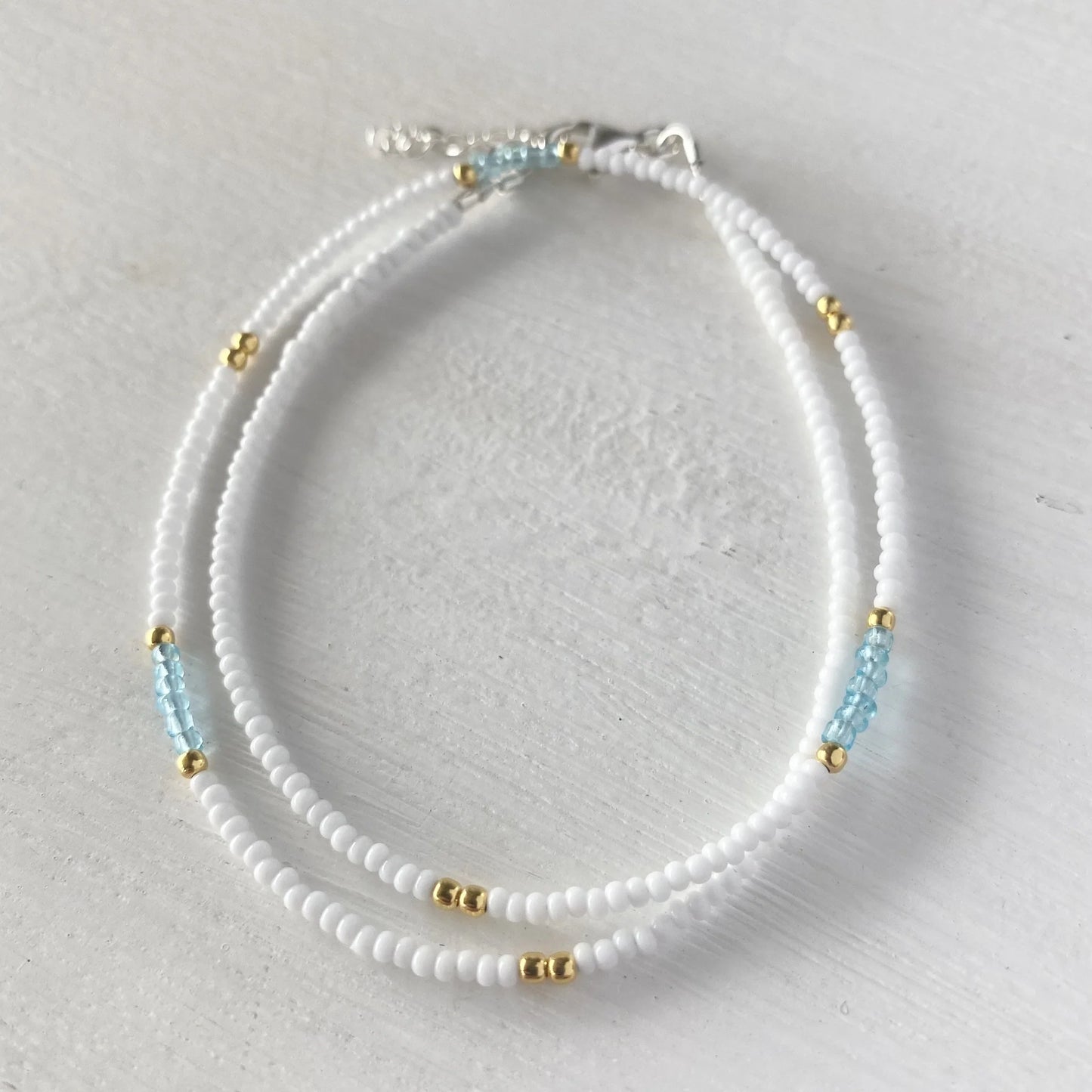 Sea Blue Beaded Necklace Gold 45cm