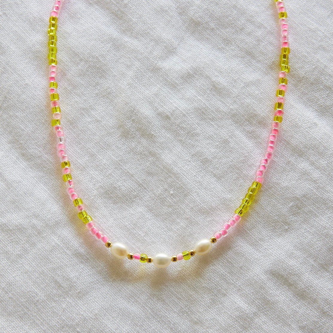 Pink Skies Beaded Necklace 45cm Gold Plated