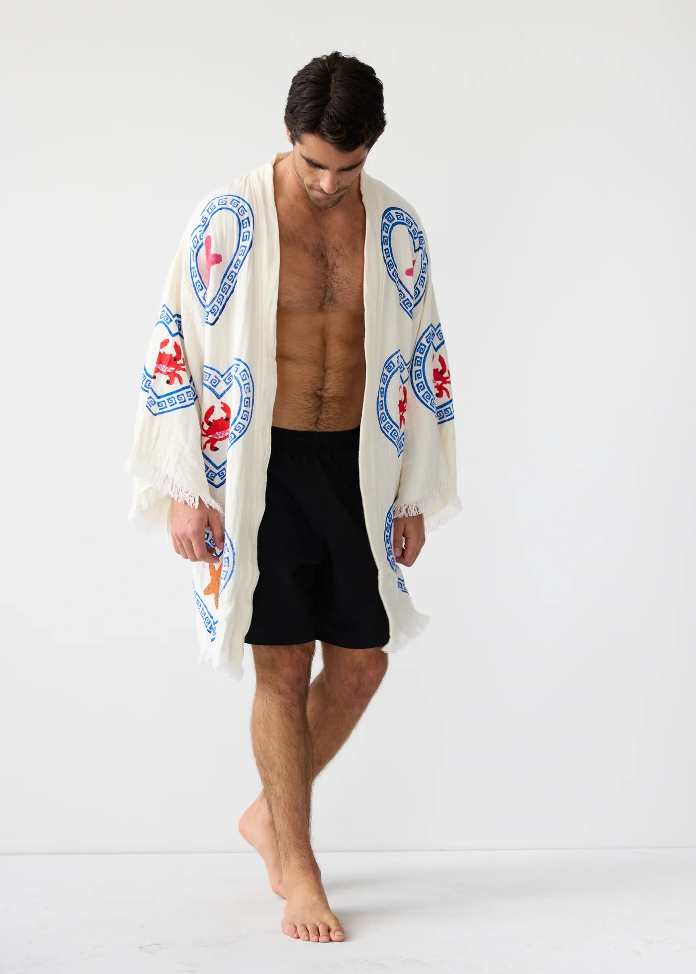 Midi Natural Robe ~ Crab/Sea Star Hand Pressed Motif