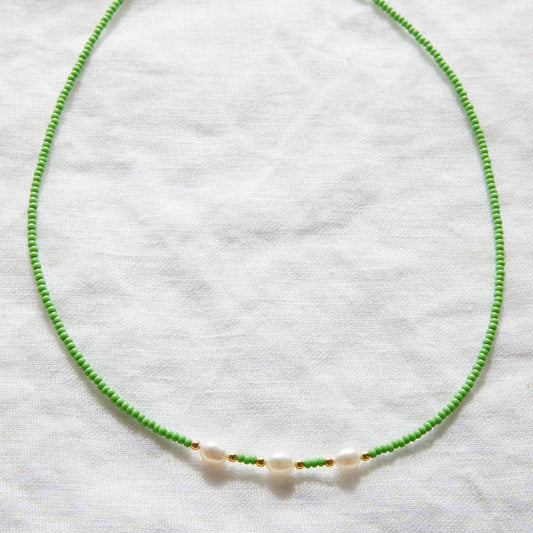 Mint Green Necklace With Pearl Gold