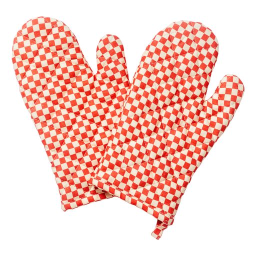 Oven Mitt Pair - Tiny Checkers Red