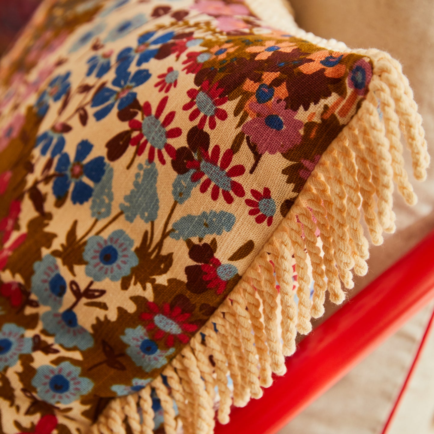 Aisha Fringe Cushion - Ginger Feather Insert