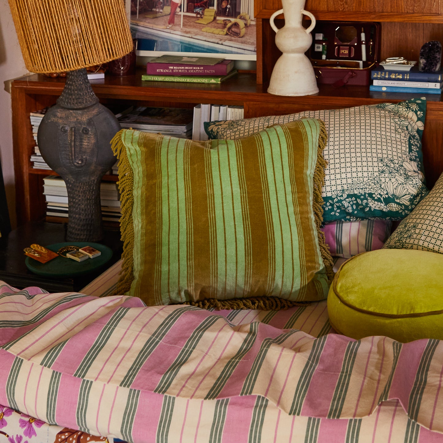 Brigitte Velvet Cushion - Olive Feather Insert
