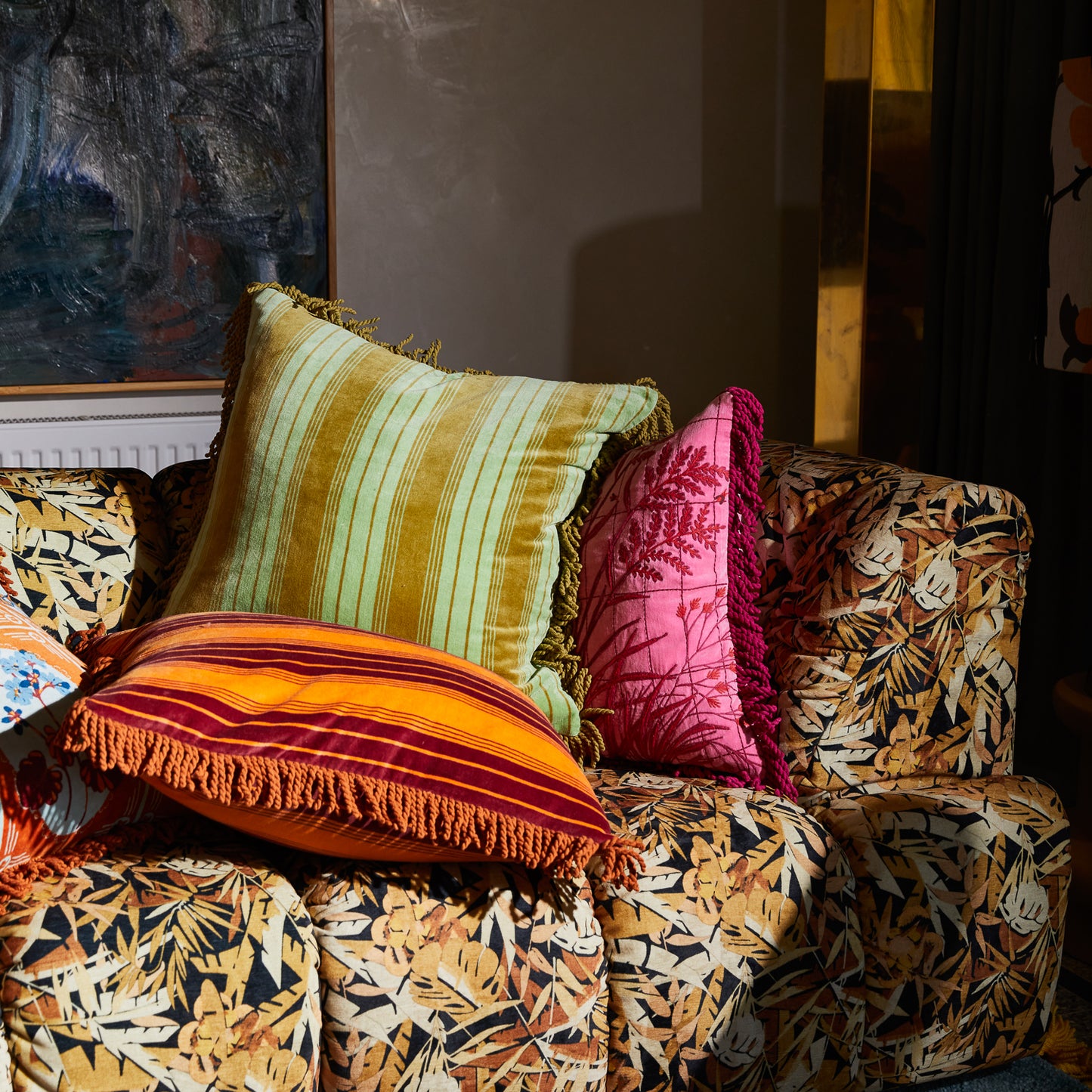 Brigitte Velvet Cushion - Olive Feather Insert