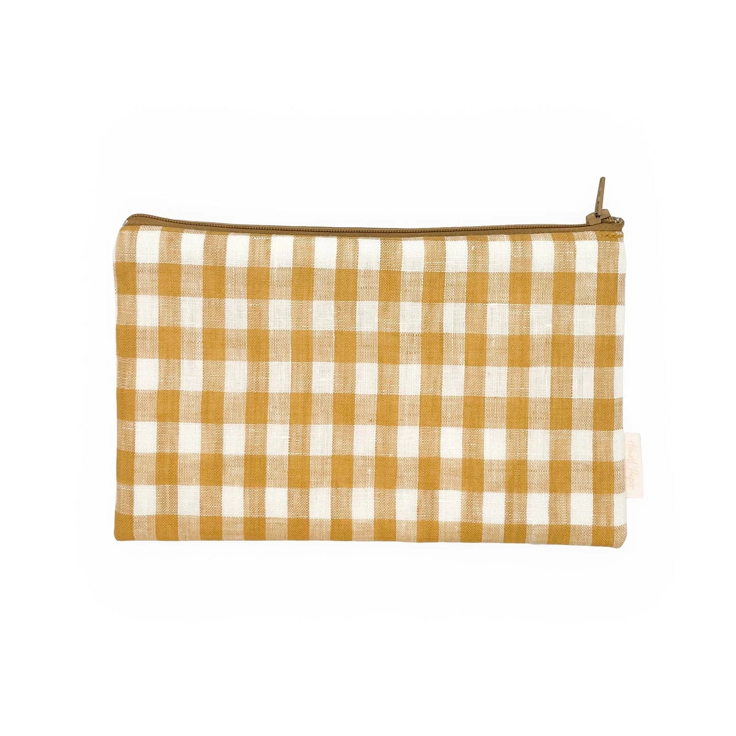 Mustard Gingham Cotton Pencil Case