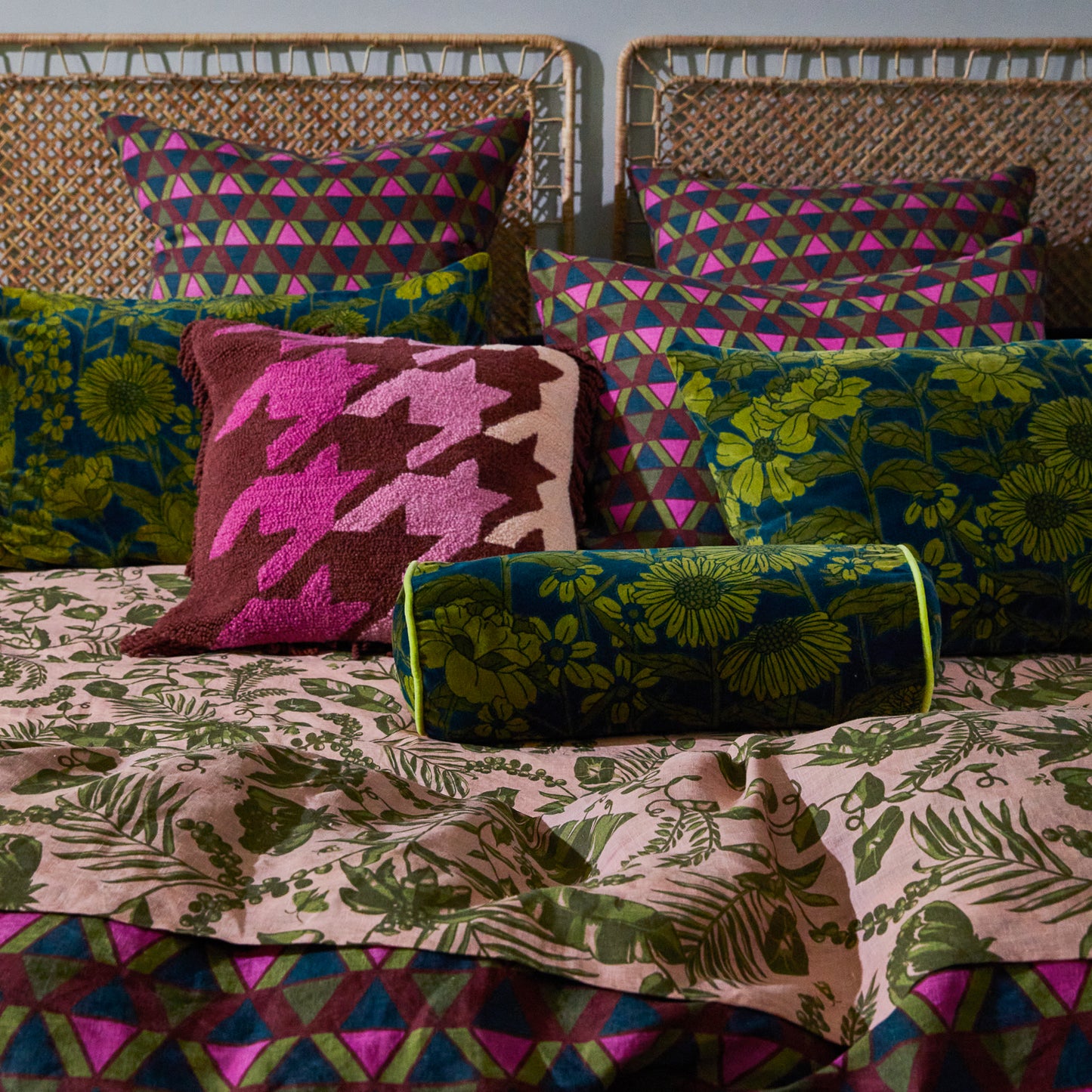 Bernanda Velvet Bolster Cushion Peacock