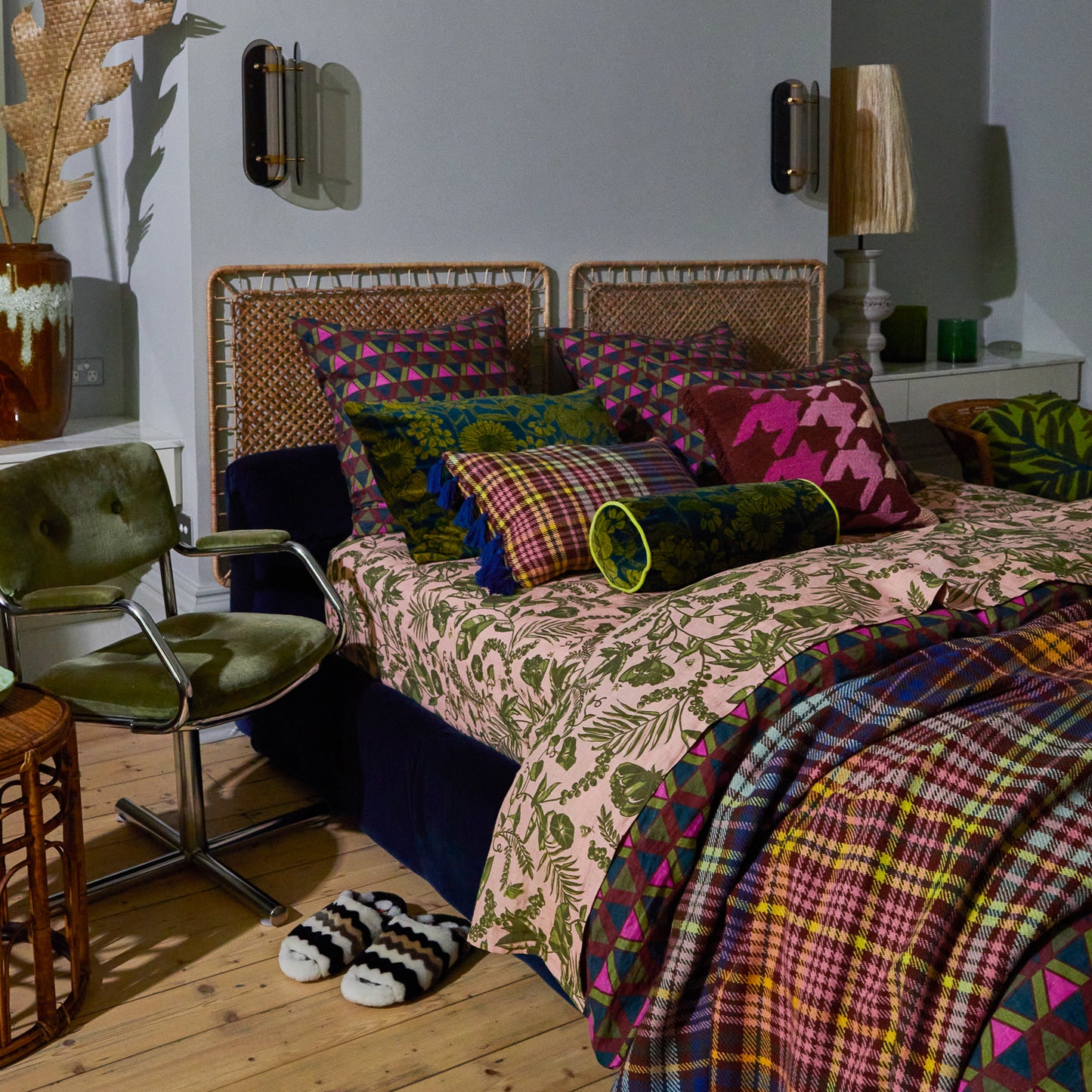 Bernanda Velvet Bolster Cushion Peacock