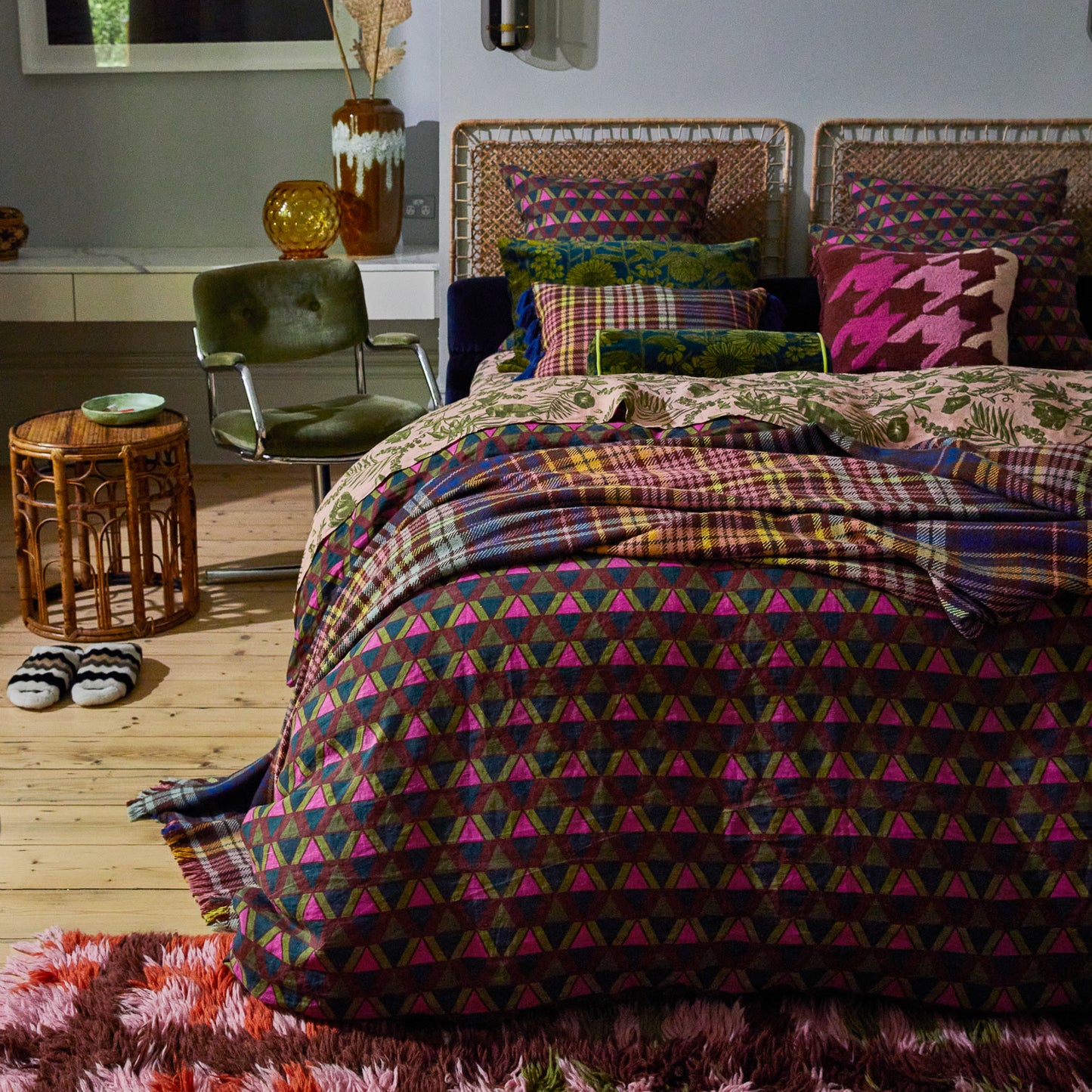 Bernanda Velvet Bolster Cushion Peacock
