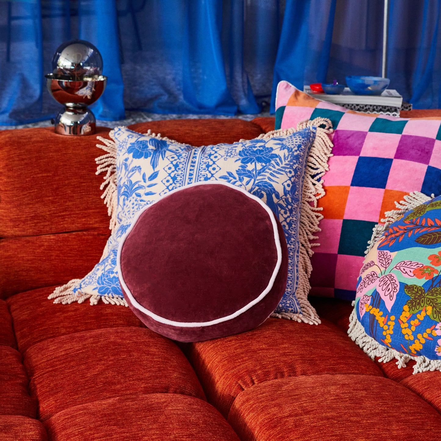 Castilo Round Velvet Cushion - Port