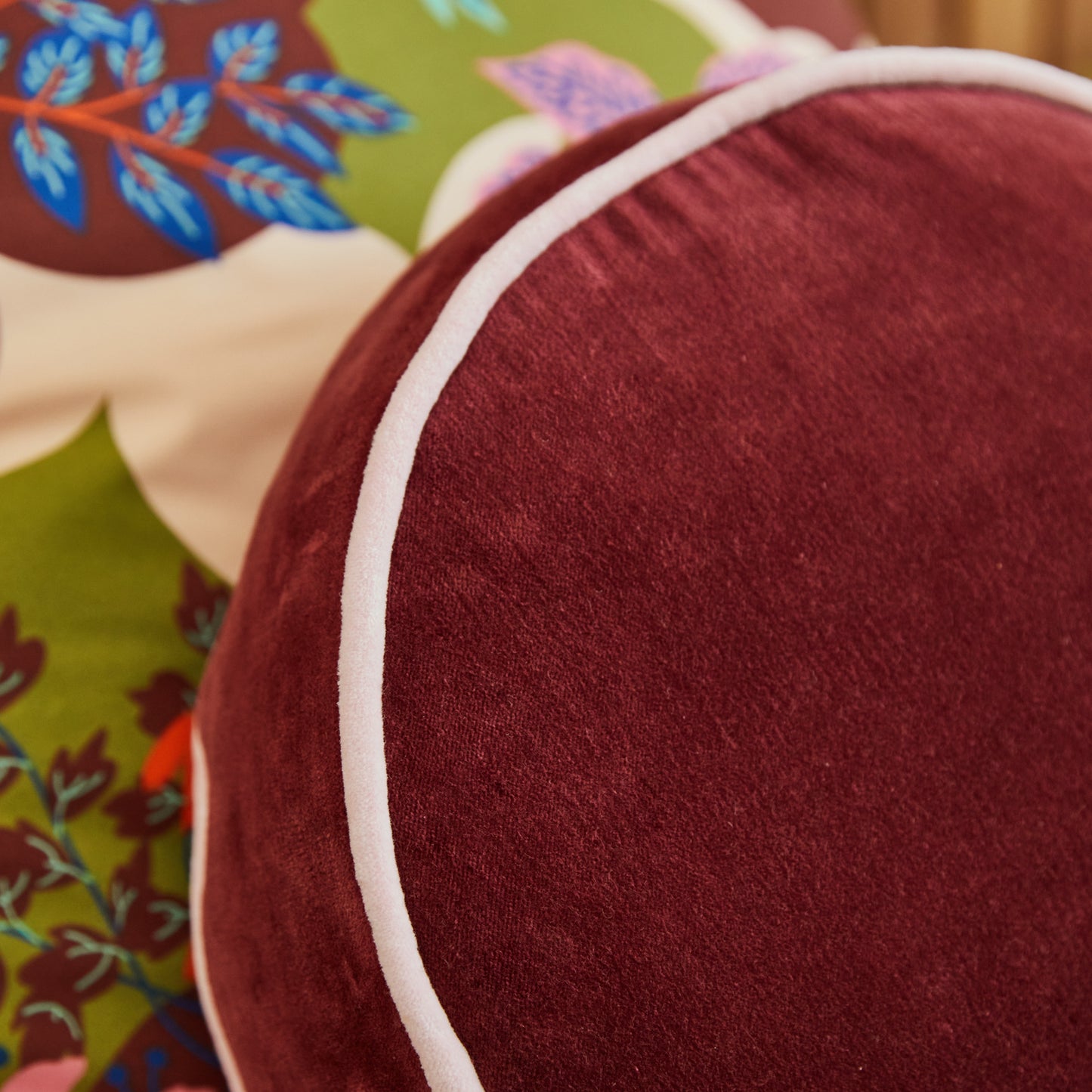 Castilo Round Velvet Cushion - Port