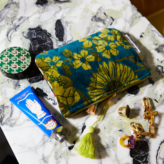 Bernanda Velvet Pouch - Peacock